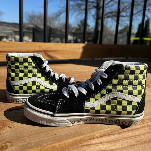 (KIDS) VANS BMX LOGO high top Yellow Checkered Sk8-Hi Reissue - Picture 1 of 5